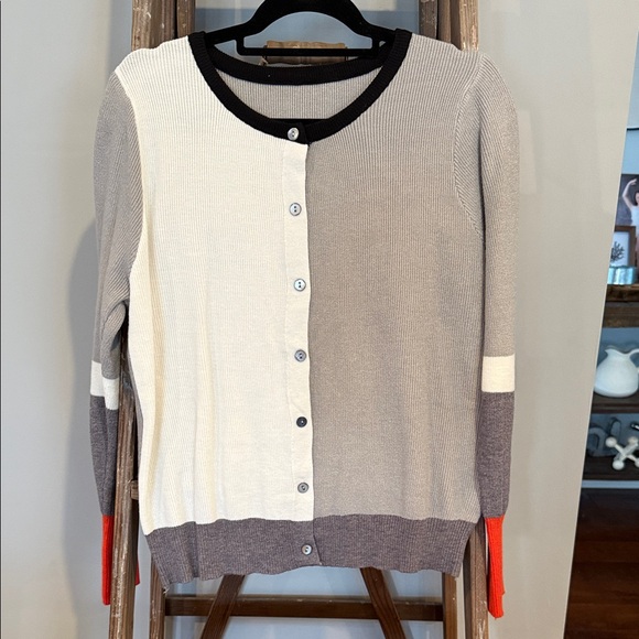 Source Unknown Sweaters - Source Unknown Colorblock Cardigan - Black, Gray, Cream, Red
